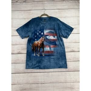 The Mountain Tie Dye American Flag Horse Eagle T-Shirt Mens Large Blue